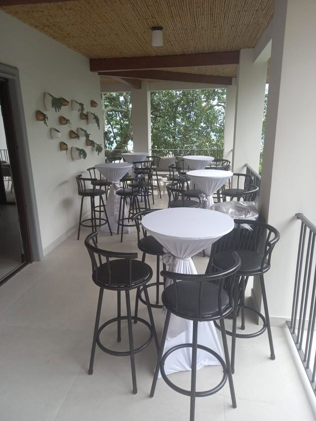Cocteleras blancas con bancos negros