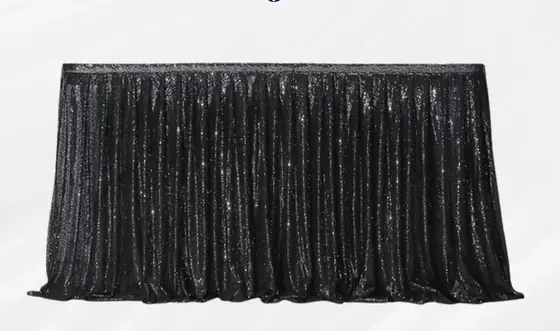 Faldón de lentejuelas negras para mesa